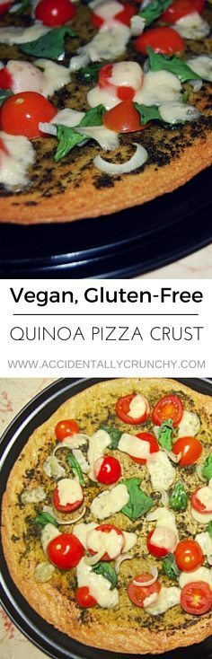 Gluten-free, vegan quinoa crust pizza recipe from accidentallycrunchy.com