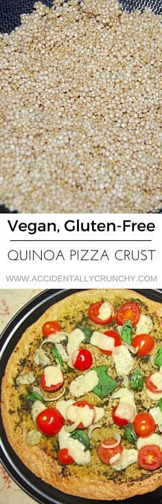 This delicious, easy to make flourless quinoa pizza crust is allergy-friendly and gluten-free | find more healthy recipes at accidentallycrunchy.com