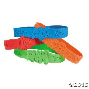 superhero sayings bracelets will appeal to the superhero in any little girl or boy. In a variety of colours, these rubber bracelets from Oriental Trading will be used long after Halloween has ended